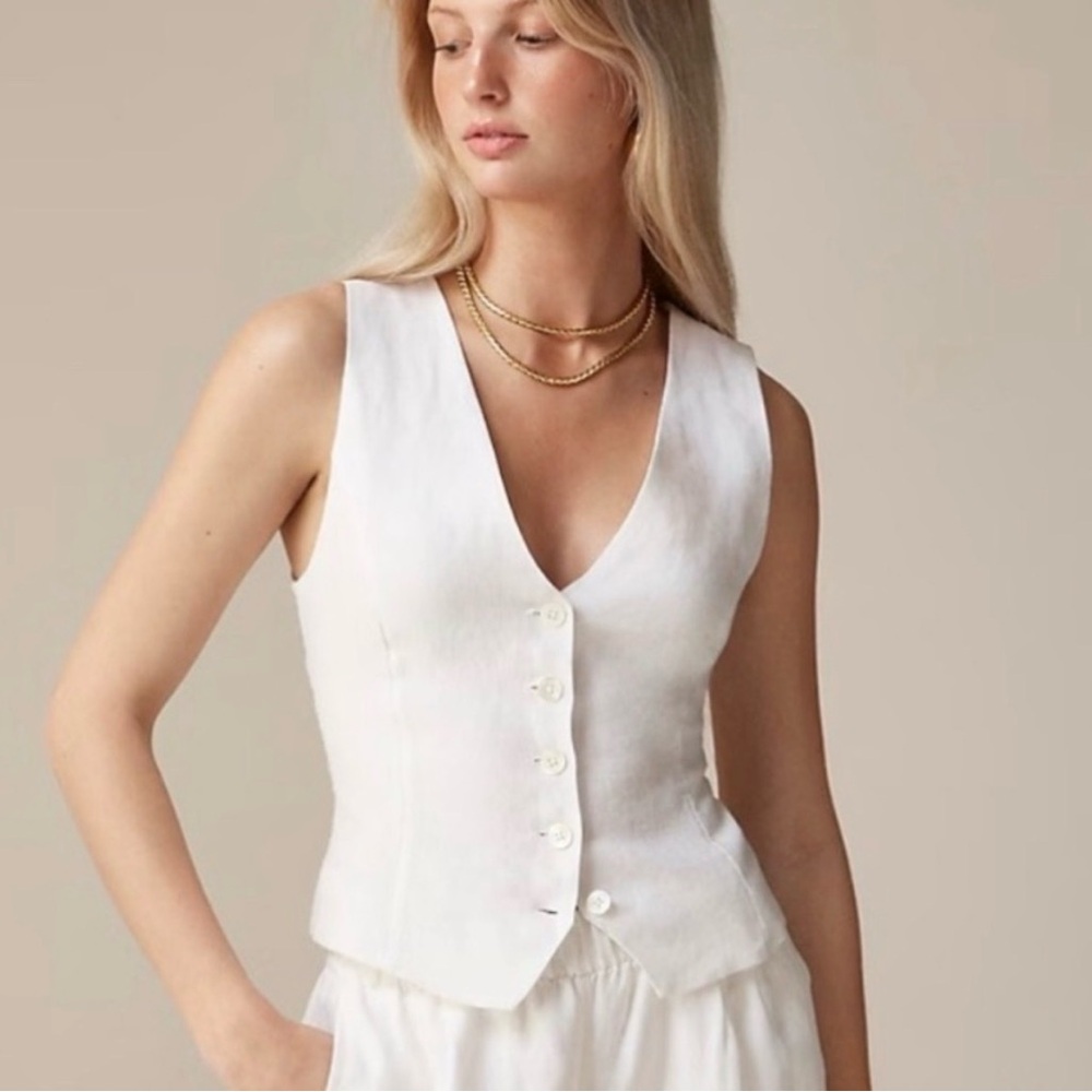J. Crew White Sleeveless Button-Up Top